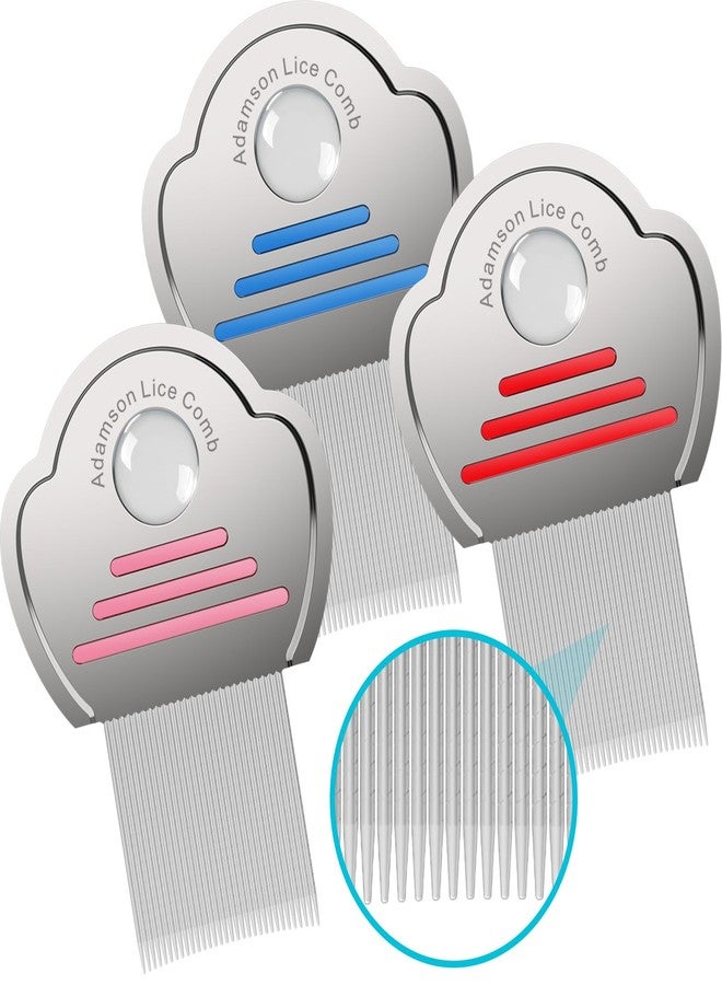 Adamson Lice Comb 3 Pack - Stainless Steel Lice Comb for Kids x 3 - Effective Against Nits - For Thick Hair - Durable and Easy to Clean - Red, Pink and Blue Set - Image 1